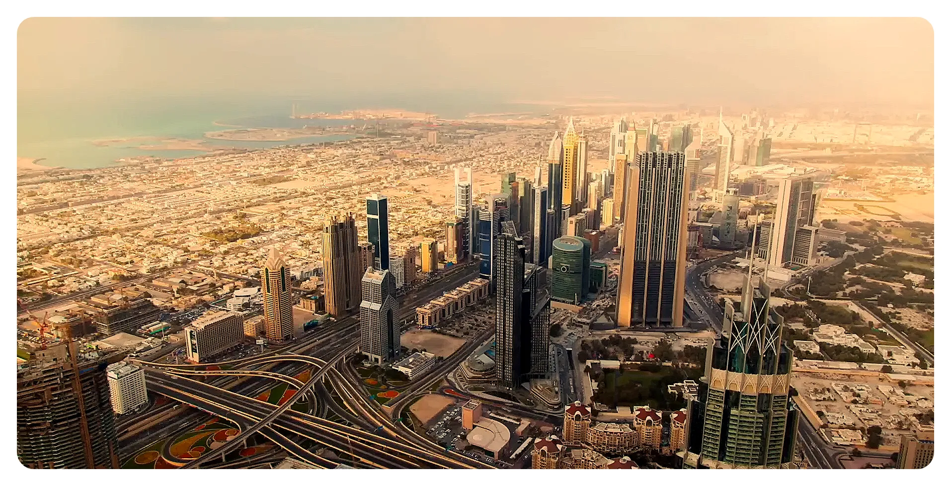 Dubai skyline with Burj Khalifa and Palm Islands