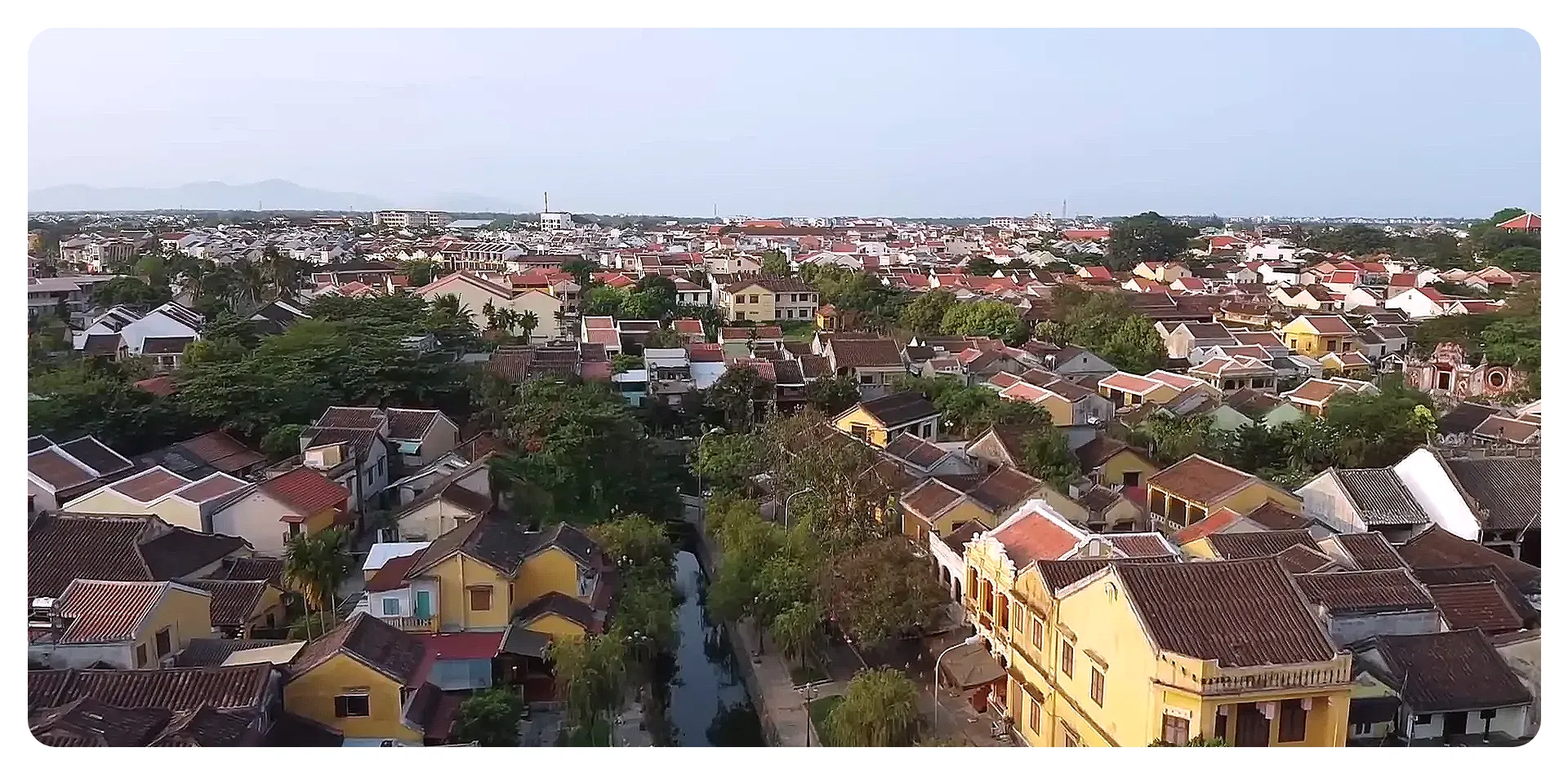 Traditional wooden houses and lanterns in Hoi An old town