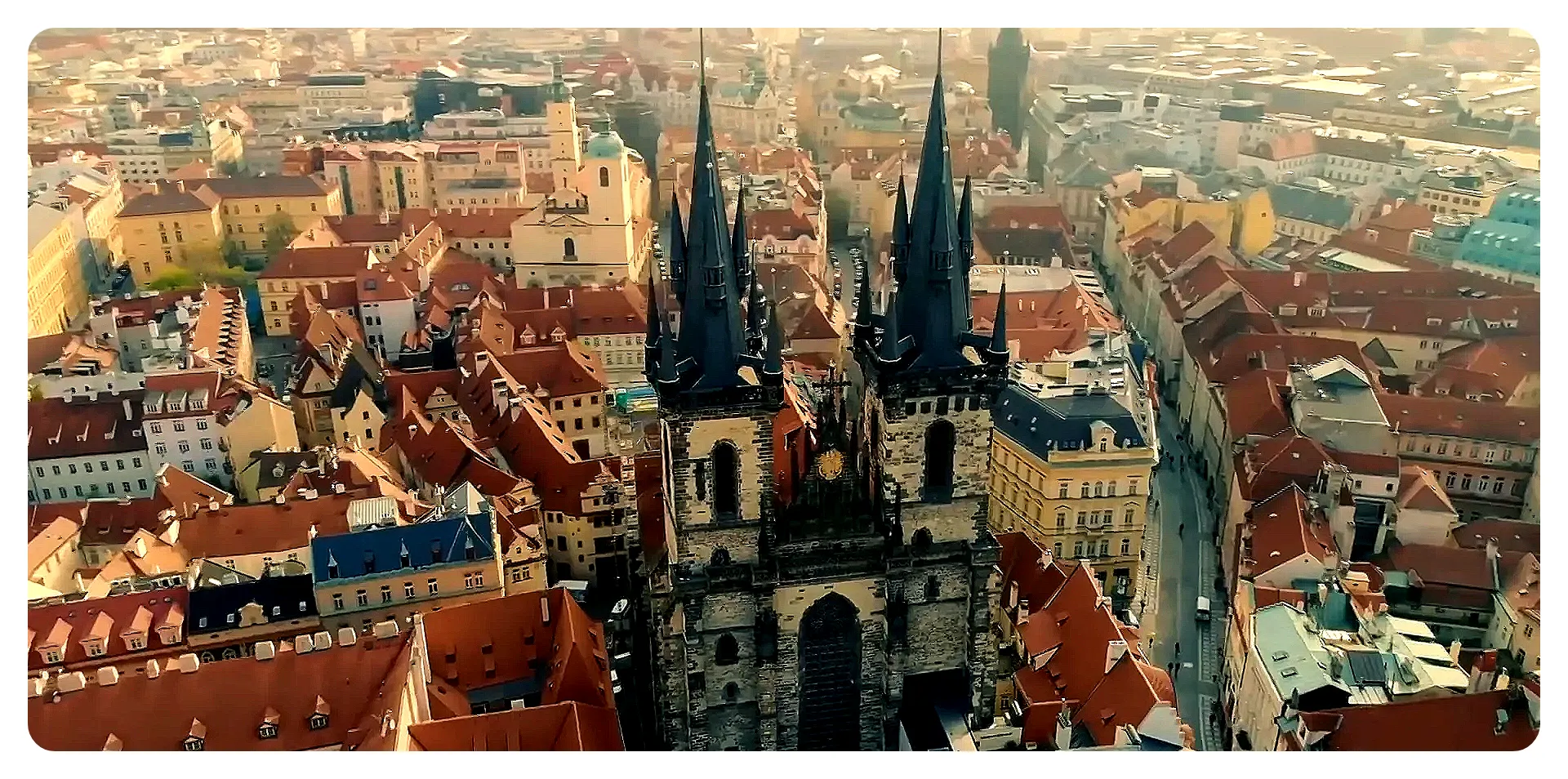 Charles Bridge and Prague skyline with spires