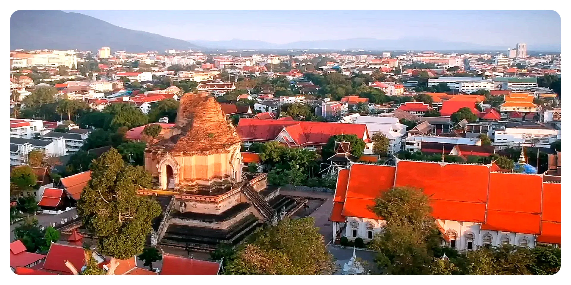 Wat Phra Singh temple in Chiang Mai surrounded by ancient walls