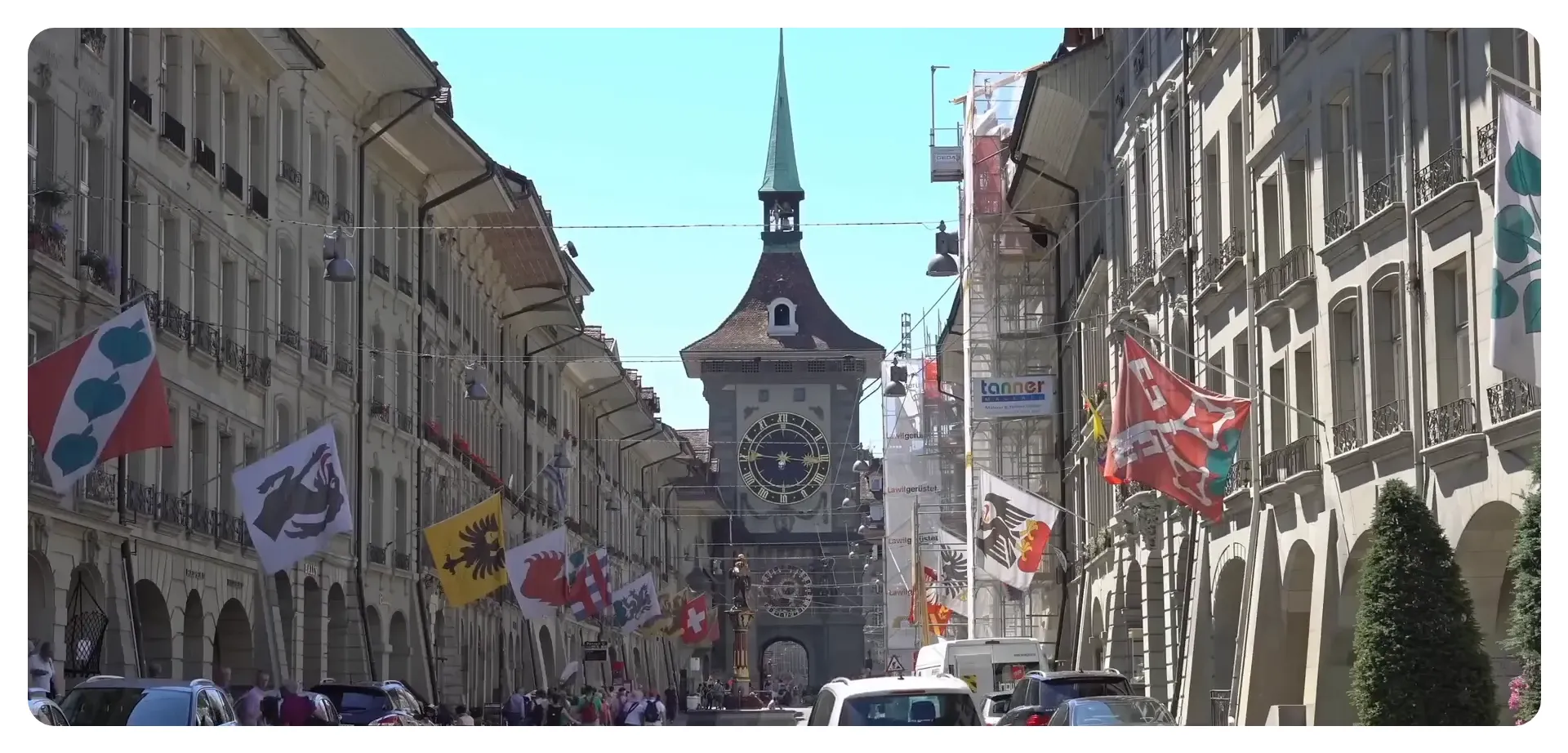 Traditional Swiss fondue under Zytglogge Clock Tower in Bern