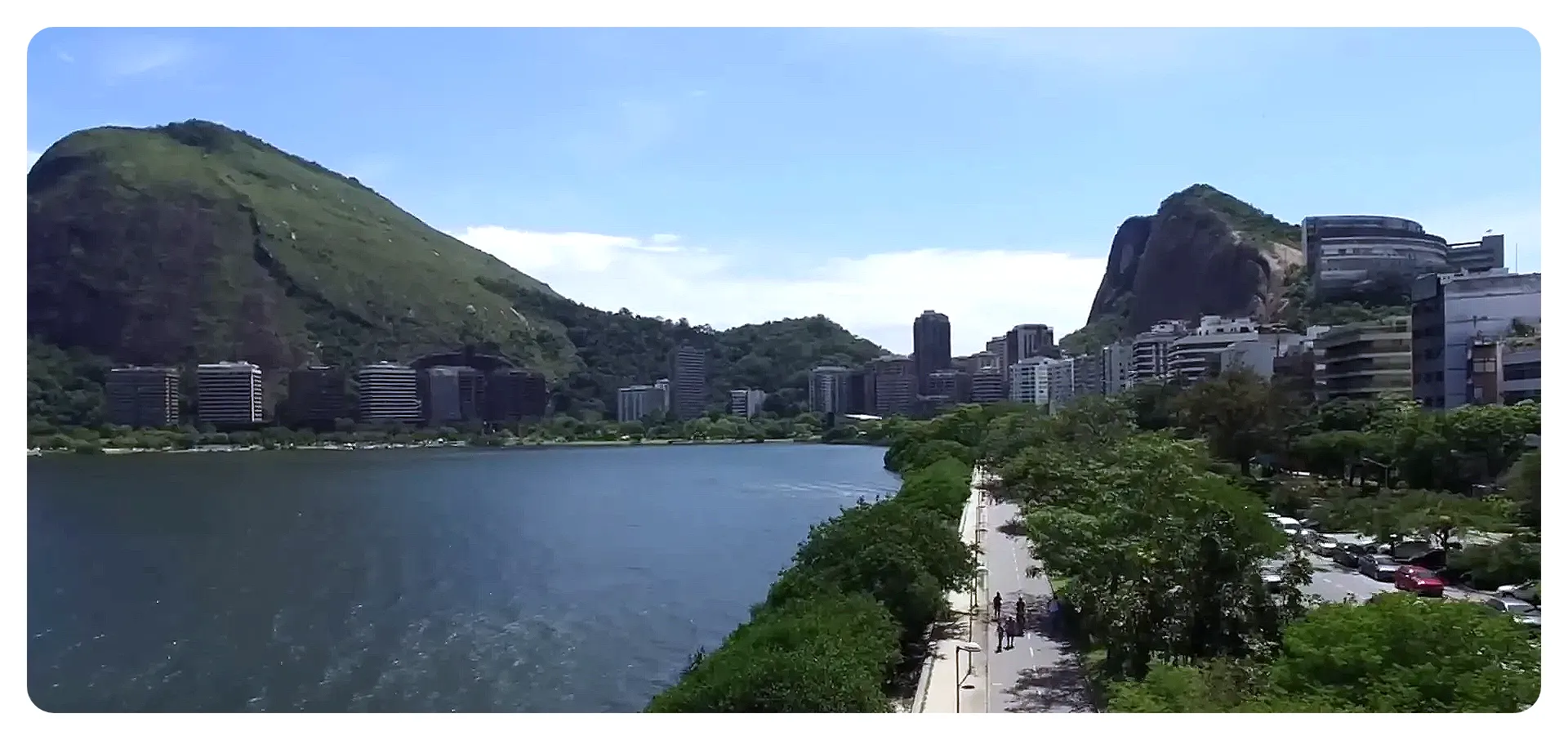 Lagoa Rodrigo de Freitas lagoon with cyclists and cafes