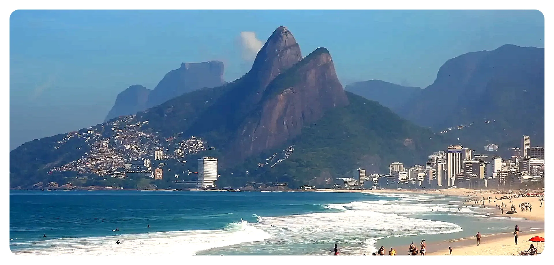 Ipanema Beach with sunbathers and waves