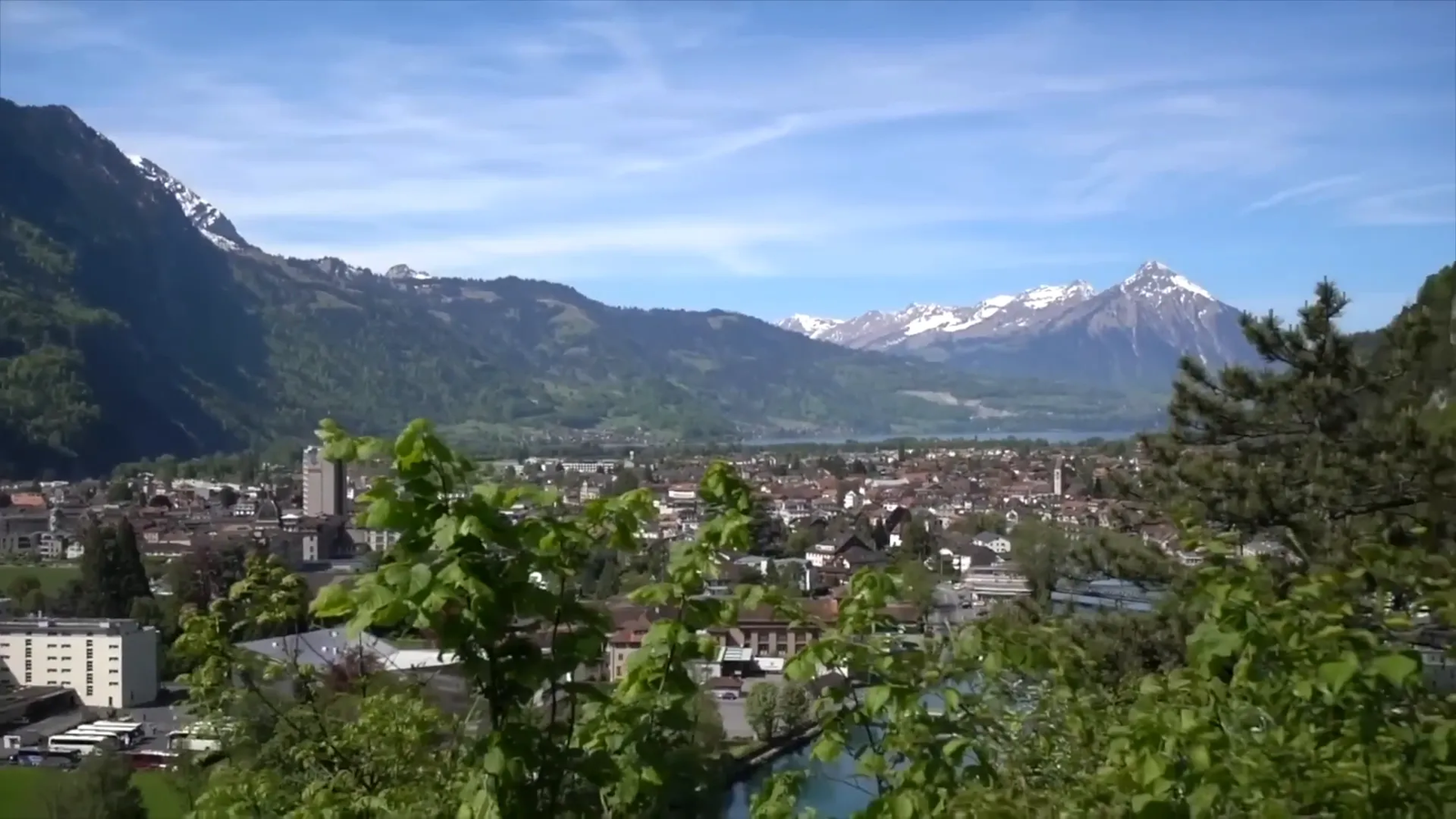 View of Interlaken with the Eiger, Jungfrau, and Mönch mountains in the background