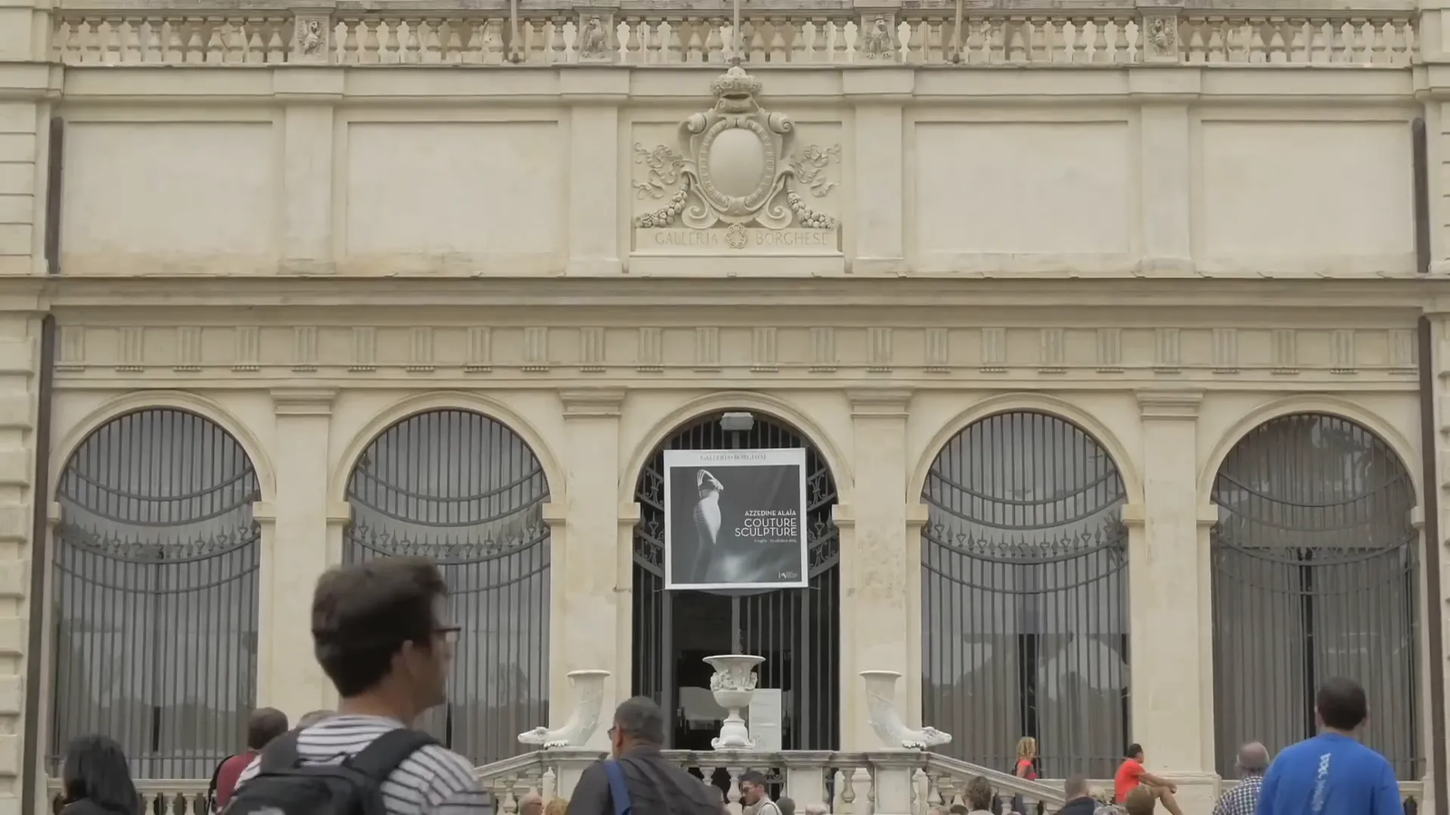 Interior of the Galleria Borghese showing a painting and sculpture