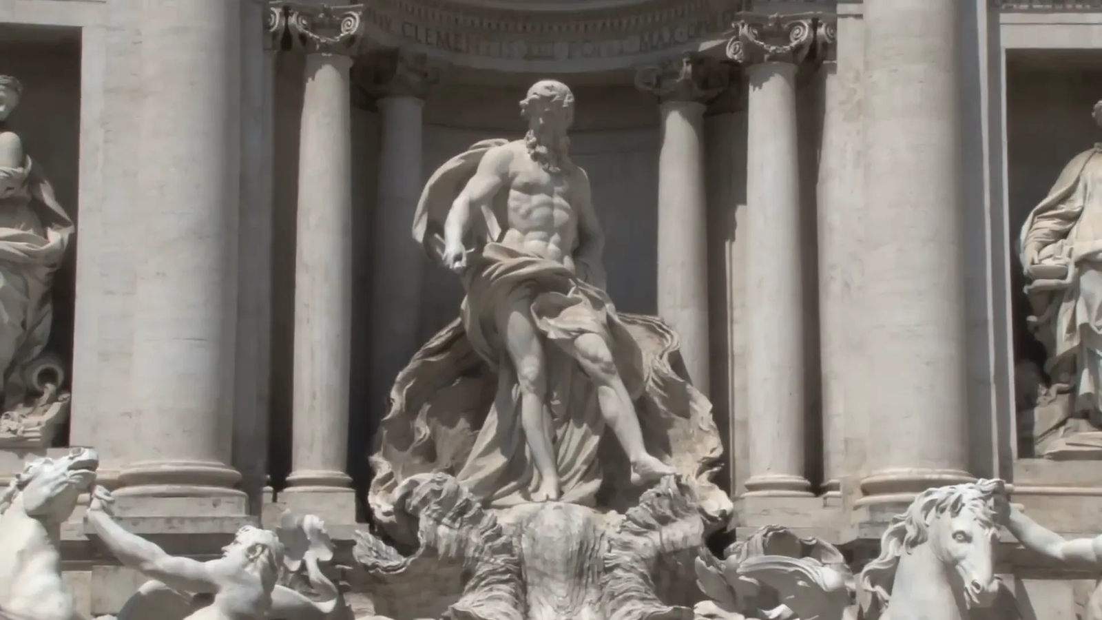 The dramatic statue of Neptune at the Trevi Fountain