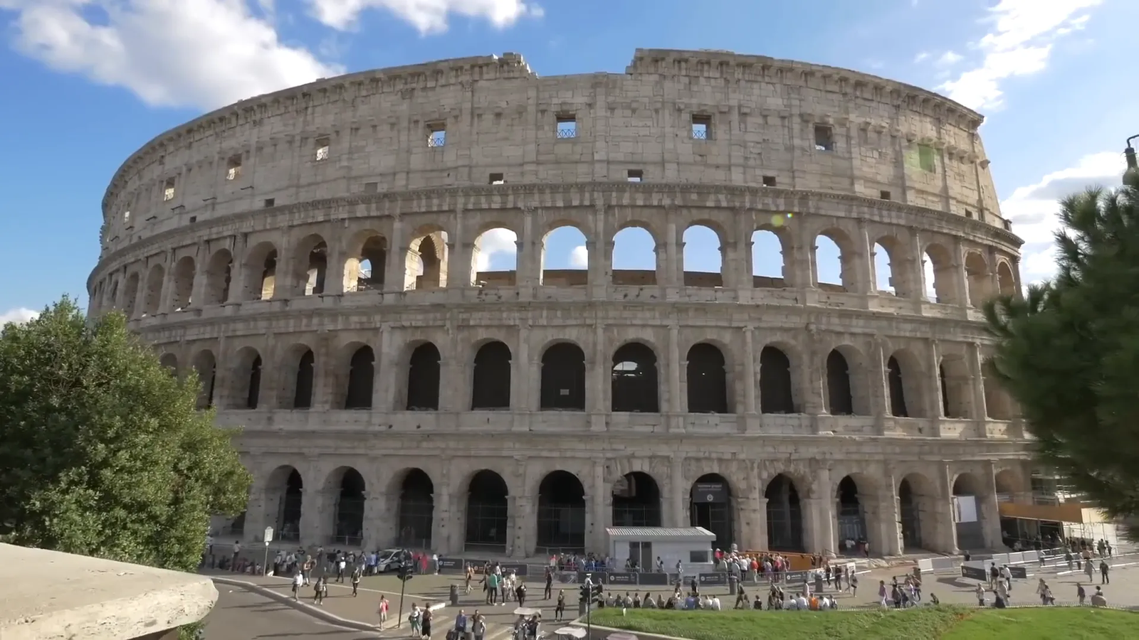 Exterior view of the Colosseum at dusk