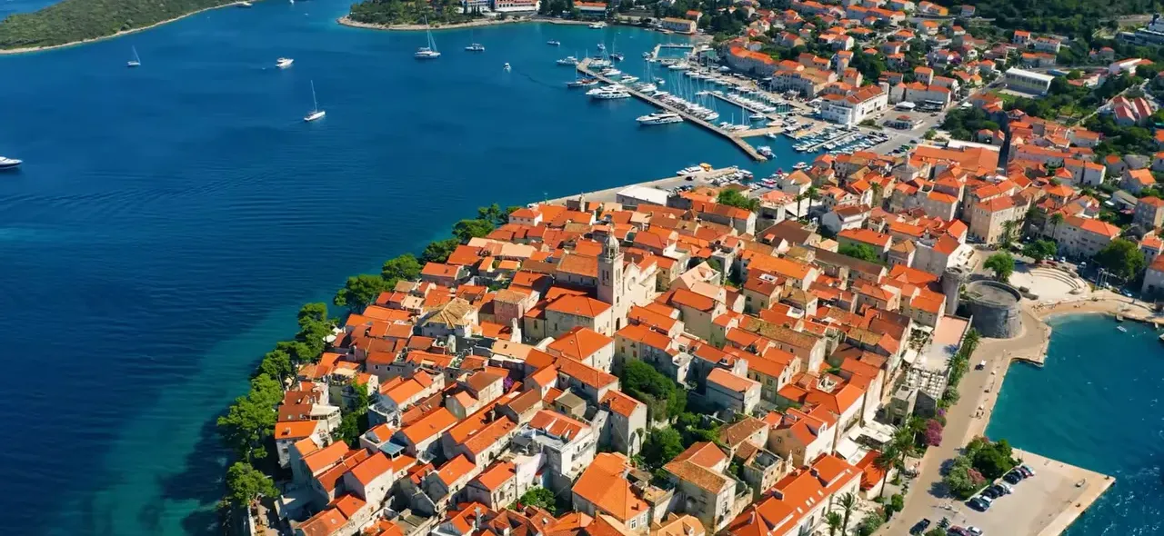 Korčula's medieval walls and fishbone street pattern
