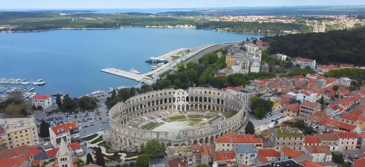 The Roman Arena of Pula illuminated at night