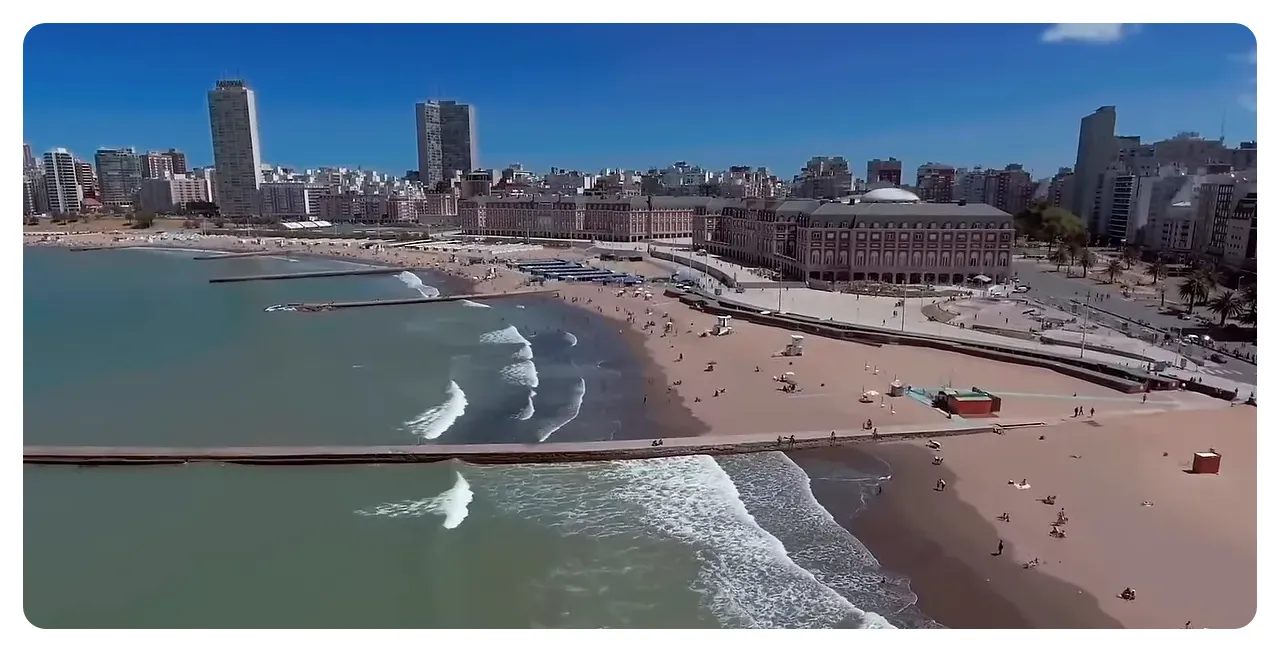 Mar del Plata beach and promenade with tourists