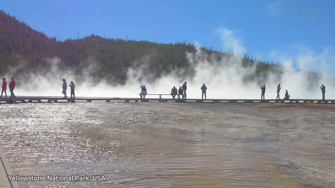 Yellowstone's Grand Prismatic Spring with its surreal rainbow colours