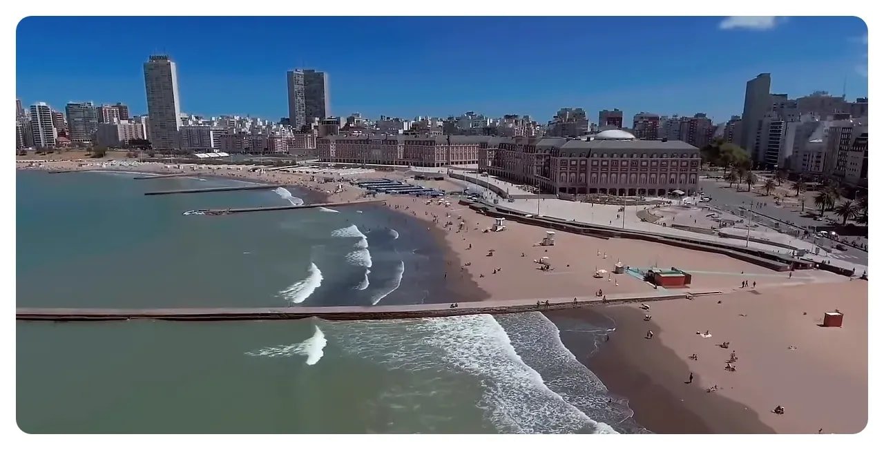 Mar del Plata beach and promenade with tourists