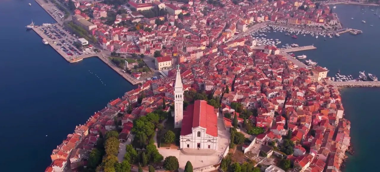 Rovinj's pastel-coloured houses and St. Euphemia's bell tower