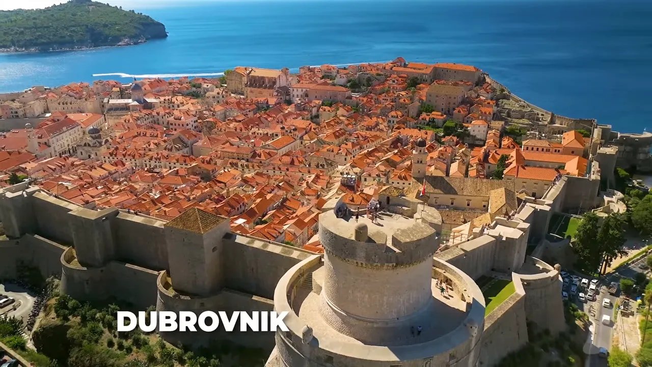 The walled city of Dubrovnik with terracotta roofs and marble streets
